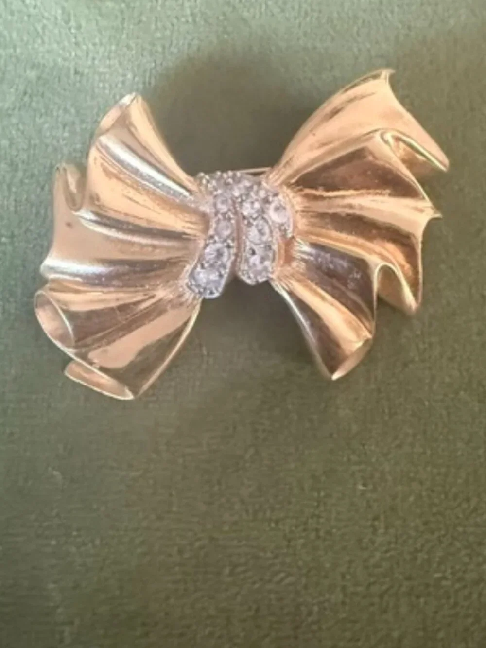 Givenchy Bow Brooch Ribbon Gold Tone & Rhinestones Designer Signed Vintage Pin